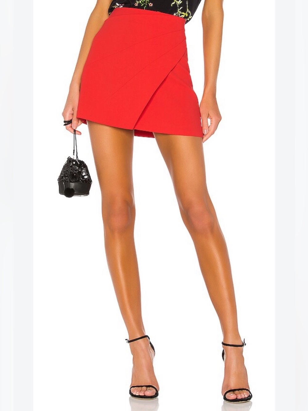 Alice + Olivia Shaylee Asymmetrical Drape Wrap Mini Skirt in Bright Poppy